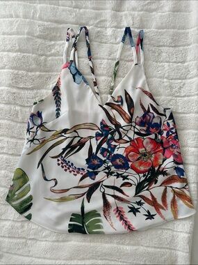 RACHEL Rachel Roy White Floral V-Neck Strappy Cami with Multicolor Print